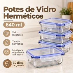 Kit 10 Potes Herméticos MyHome em Vidro Temperado e Tampa com Vedação a Vácuo + 8 Copos Fumê